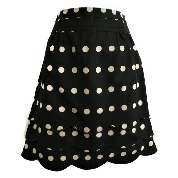 Floreat Skirt SiLK CoTToN Tiered Scalloped Layers Hem Polka Dot Cotton Zip Lined - Picture 1 of 10